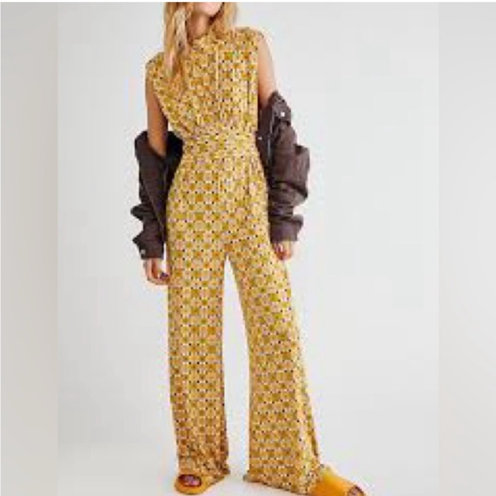 Free People Floral Yellow Jumpsuit